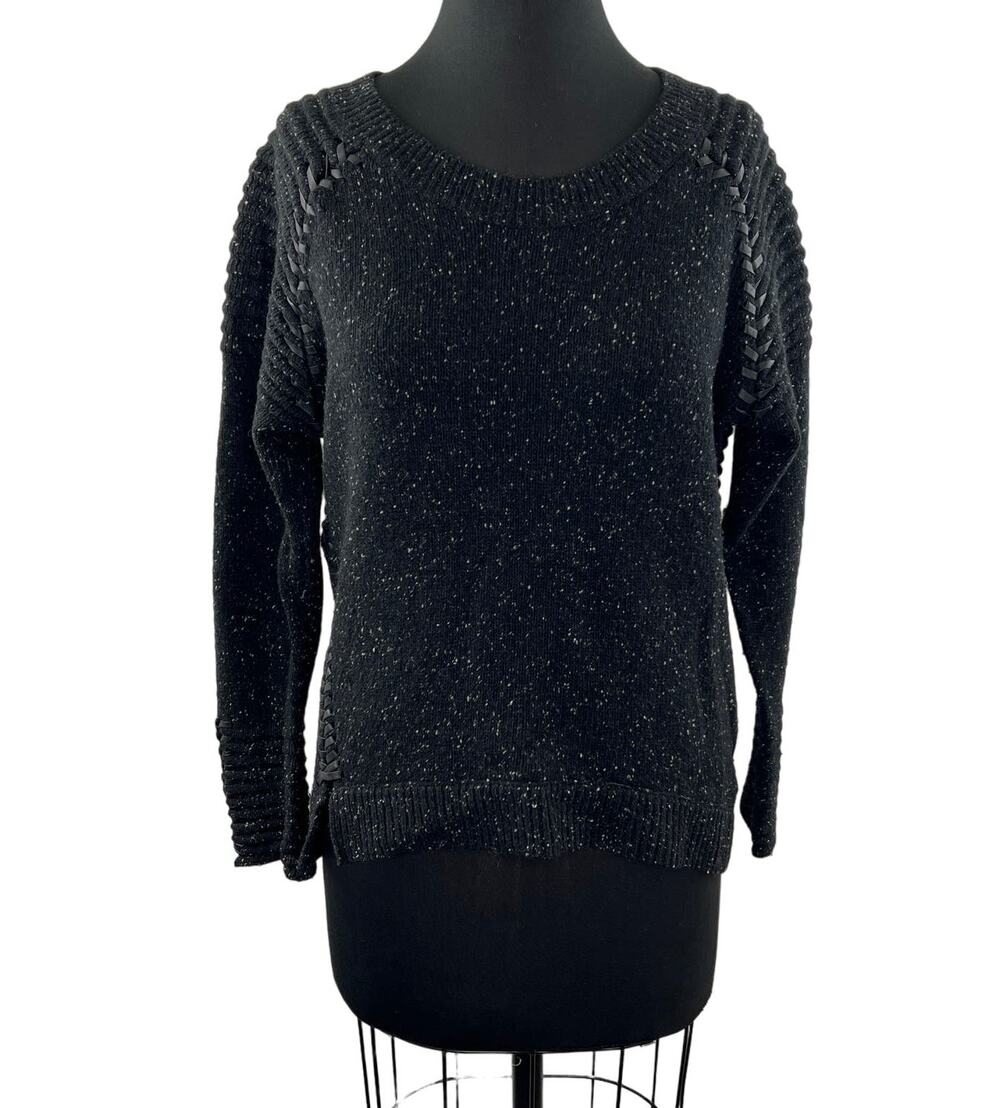 GENERATION LOVE Black Wool Blend Eleanor Whip Stitch Long Sleeve Sweater Size S